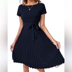Ecowish Elegant Navy Pleated Sz Small Dress